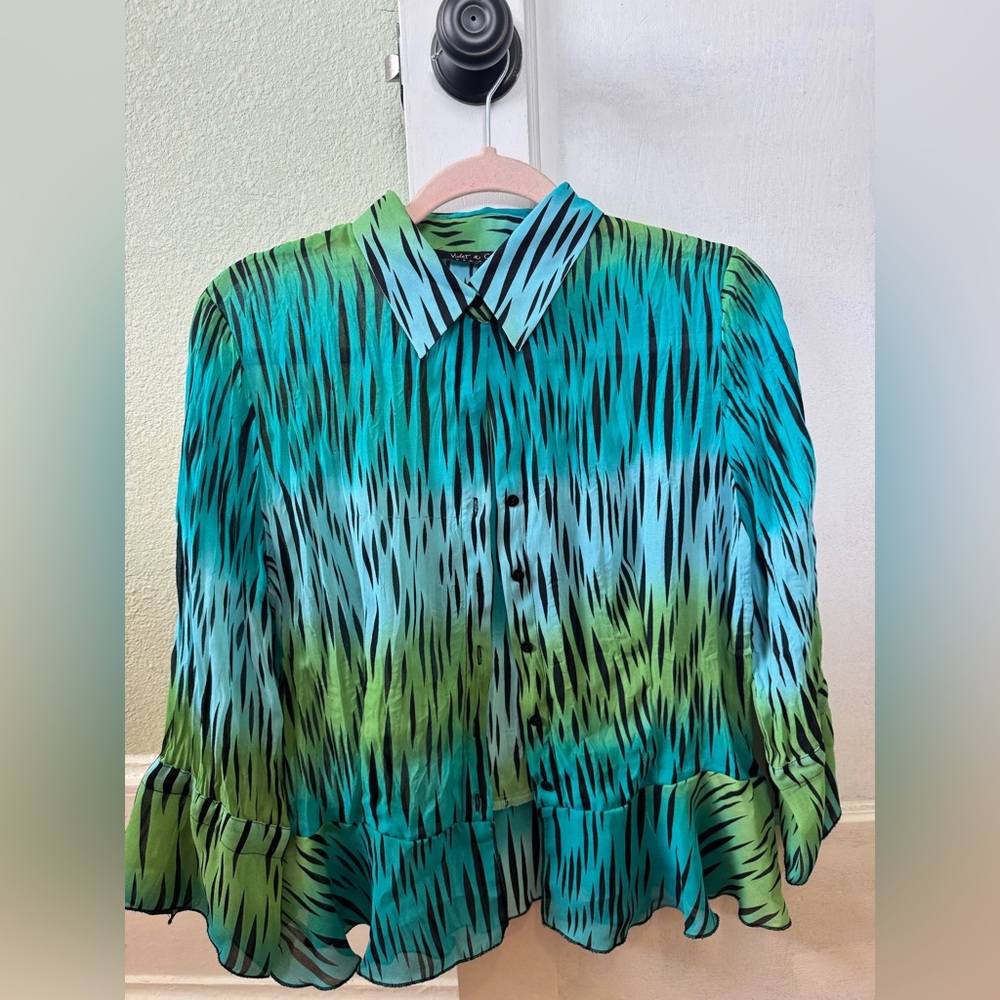 Y2K Green and Blue Patterned Women's Top
